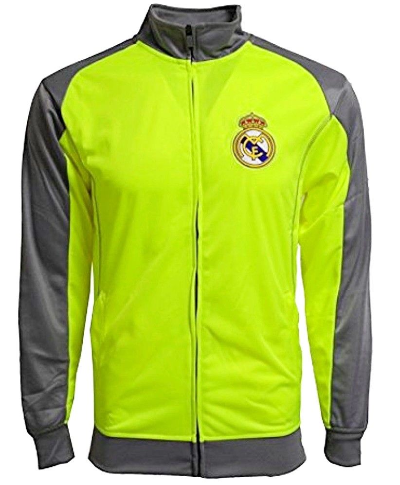 Real Madrid Soccer Track Jacket Neon Green Gray Warm Up Full Zip Men's –  East American Sports LLC