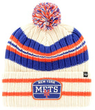 New York Mets MLB '47 Natural Hone Patch Pom Knit Hat Cap Adult Winter Beanie