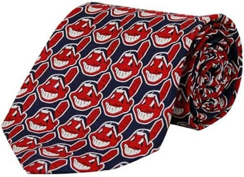 Cleveland Indians MLB Chief Wahoo Repeater Logo 100% Silk Neck Tie Adult Men's RARE!