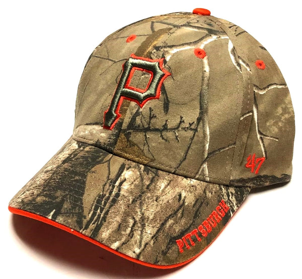 Pittsburgh Pirates Hat Green Camo Orange Logo Adjustable Strap